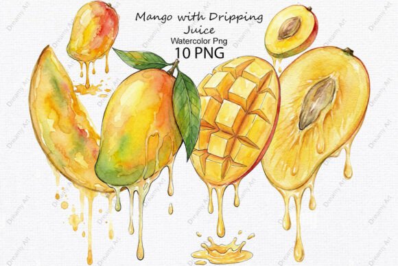 Download Watercolor Mango with Dripping Juice Png - Mango Collection
