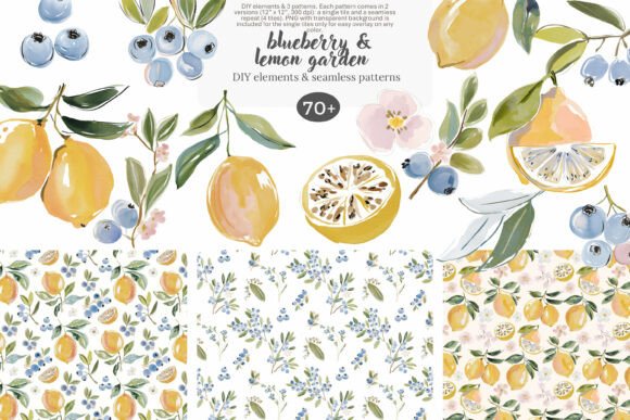 Download Watercolor Blueberry Lemon Clipart Set - Berry Collection