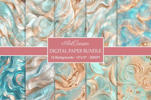 Download Elegant Rose Gold &amp; Aqua Digital Papers - Premium Resources