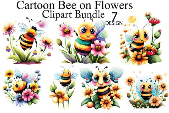 Download Cartoon Bee on Flowers - Cartoon bee Collection
