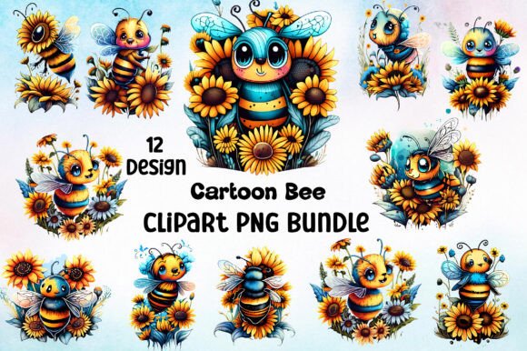 Download Cartoon Bee Clipart PNG Bundle - Cartoon bee Collection