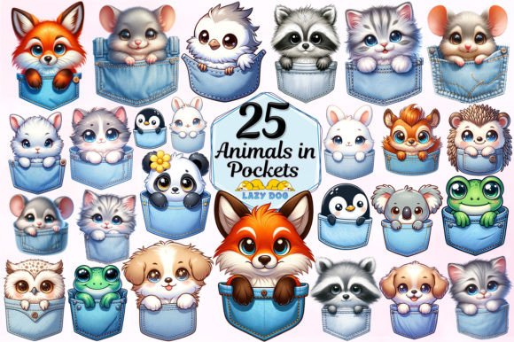 Download Kawaii Animals in Pockets Sublimation Clipart - Kawaii animals Collection